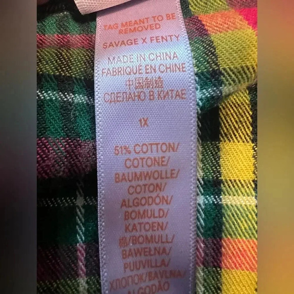 SAVAGE X FENTY Tied Up Tartan PJ Raw Hem Sleep Shirt in Pink Canterbury Plaid - Picture 8 of 9